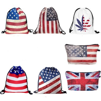 Drawstring Backpack USA Flag Sackpack Cinch