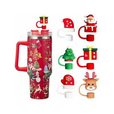 6 pcs Christmas Straw Covers Cap Set