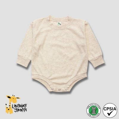 Baby Bubble Rompers with Long Sleeves Oatmeal 65% Polyester 35% Cotton- Laughing Giraffe®