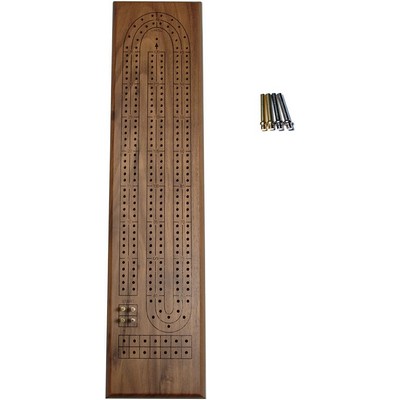 Classic Cribbage Set - Solid Wood Continuous 2 Track Board with Metal Pegs