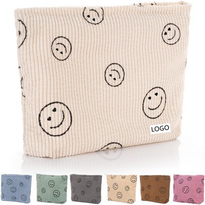 Smiling Face Corduroy Makeup Bag