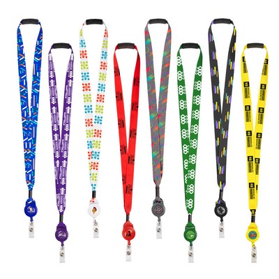 3/4" Full Color Metal Crimp Lanyard W/ Breakaway & Retractable Badge Reel