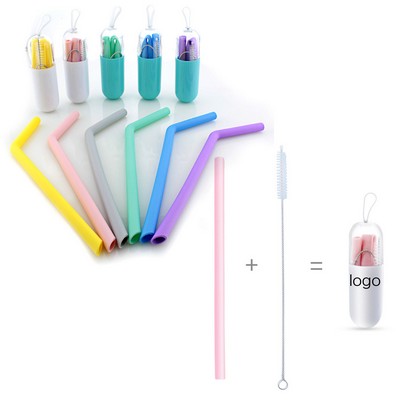 Silicone Collapsible Straw Set With Cleaning Brush