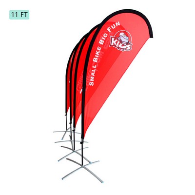 11' Custom Printed Flag Kit Feather Flag Pole Kit Set Banner Flag Cross Base Water Drop Shape