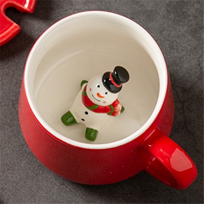 Red Ceramic Mug with Christmas Snowman