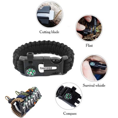 5-in-1 Survival Bracelet with Compass, Whistle, Paracord Rope