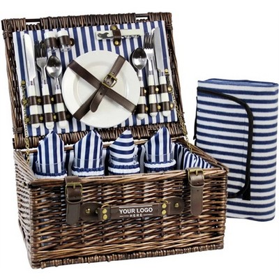 4-Person Picnic Basket Set with Utensils and Insulated Cooler Compartment