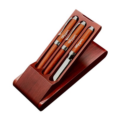 Premade Wooden Pen Set - Terrific Timber-3 Ballpoint Pen, Lead Pencil & Letter Opener