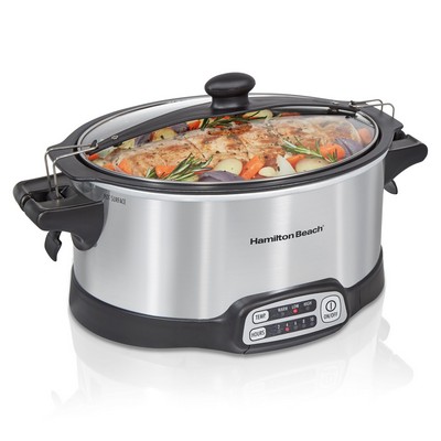 Hamilton Beach Stay Or Go Sear & Cook Slow Cooker, Clip-Tight Lid For Portability, 6 Quart Capacity,