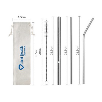 Reusable 4 Piece Straw Set in Pouch Custom Logo