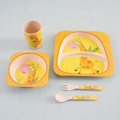 5Pcs/Set Bamboo Kids Dinnerware Set