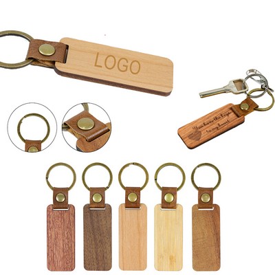 Wooden Keychain Blanks with Leather Strap