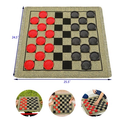 3 in 1 Reversible Carpet Giant Checkers Game Set