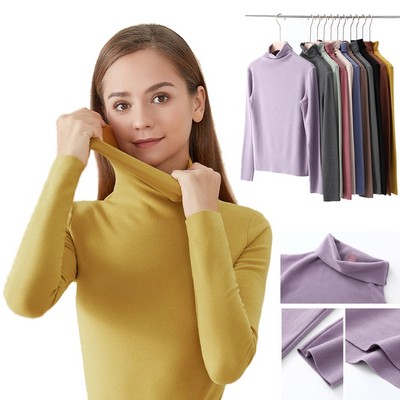 Women's Long Sleeve Turtleneck Pullover Slim Shirt Top