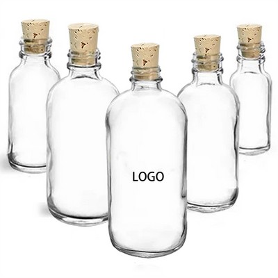 Clear Glass Boston Round Bottles W/ Cork Stoppers