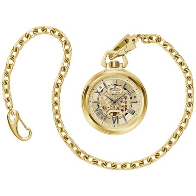 Bulova Watches Mens Sutton Stainless Steel Pocket Chain Watch Gold-Tone Dial