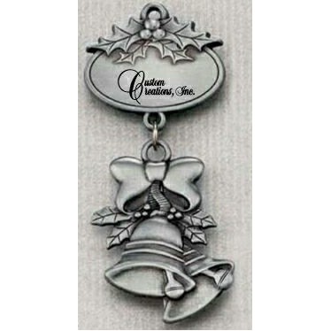 Cast Pewter Finish Bells Holiday Ornament with Imprintable Plate