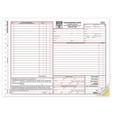 Auto Repair Order Form w/Special State Clauses for California (3 Part)