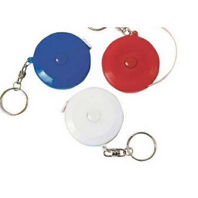 Round Retractable Tape Measure with Key Chain (White/Blue/Red)