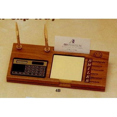 4-1/2"x9-1/2" Walnut Pen/Pencil, Calculator, Pad, Business Card Holder (4b)