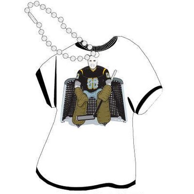 Hockey Goalie Promotional T-Shirt Key Chain w/ Black Back (4 Square Inch)