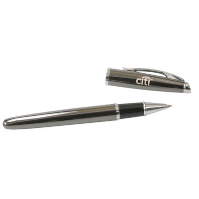 Gun Metal Finish Roller Ball Pen w/Silver Accents