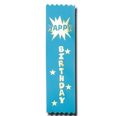 Happy Birthday Econo Stock Recognition Ribbon w/Starburst (1 5/8"x6")