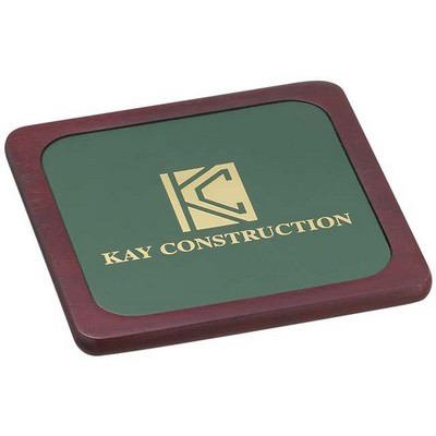 Solid Cherry Wood Square Coaster w/Leather Inserts