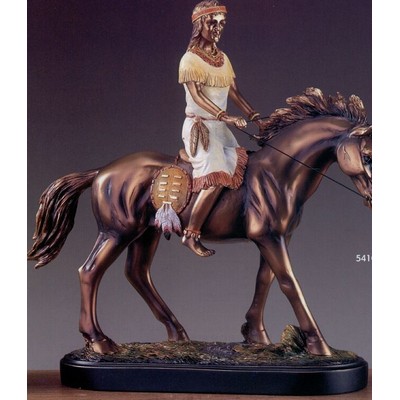 Painted Indian Woman & Horse Trophy on Oblong Base (14"x13.5")