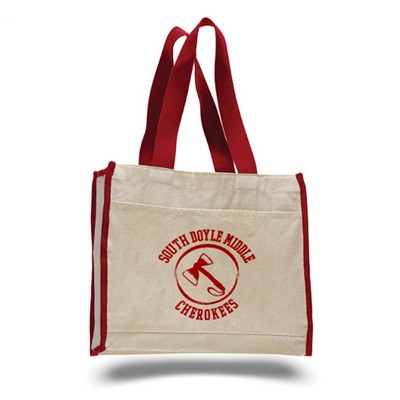 12 oz. Cotton Canvas Reusable Tote Bag w/ Pocket & Handles