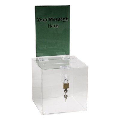 6" Square Clear Acrylic Locking Ballot Box W/Removable Header