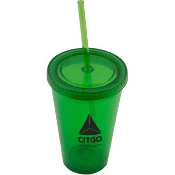 16 oz Plastic Tumbler with Straw