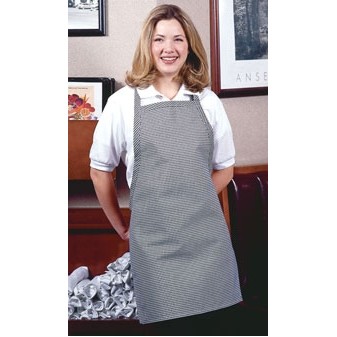 Fame® Black/White Houndstooth No Pocket Bib Apron with Neck Adjustment