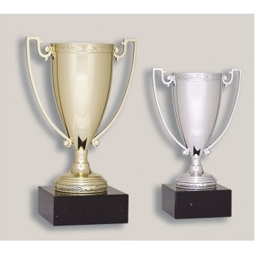 8.25" Silver Die Cast Zinc Cup Trophy w/Marble Base or Walnut Base