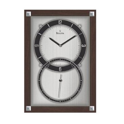 Bulova Enterprise Walnut Framed Wall Clock w/ Black & Chrome Chapter Ring