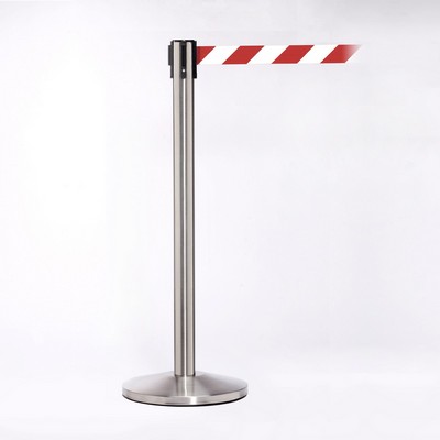 Matte Stainless Pole W/ 11' Heavy Duty Diagonally Stripe Red/White Belt