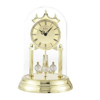 Bulova Tristan I Brass Revolving Pendulum Clock w/ Glass Dome