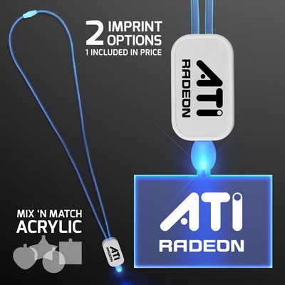 Blue LED Cool Lanyards with Acrylic Rectangle Pendant - Domestic Imprint