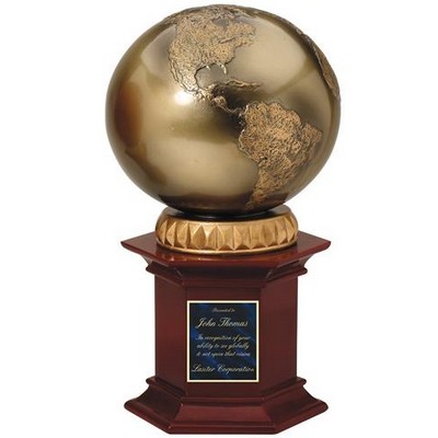 World Globe, Rosewood Pedestal Resin - 12"