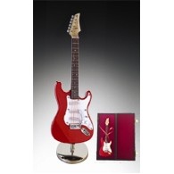 Red Electric Guitar Miniature with Stand & Case 7"H