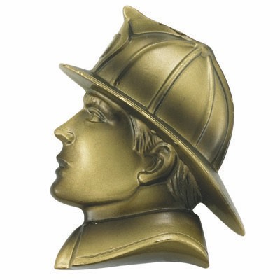 Antique Brass Hand Painted Resin Fireman Head Plaque Mount (3½" x 2½")