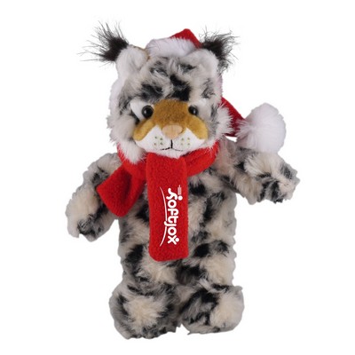 Soft Plush Stuffed Wild Cat (Lynx) w/ Christmas Hat & Scarf