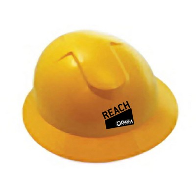 Yellow hard hat with six point ratchet suspension