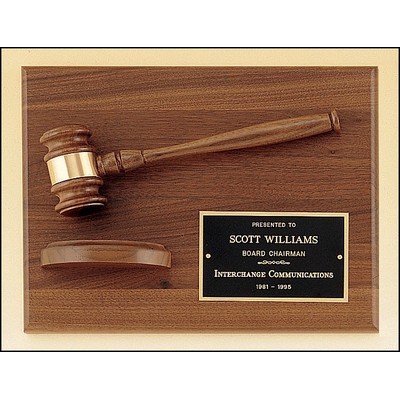 American walnut plaque with walnut gavel, 9 x 12"