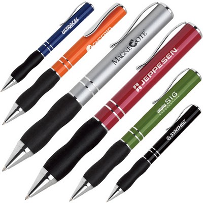 Aluminum Twist Action Ballpoint Pen w/ Rubber Grip & Chrome Trim