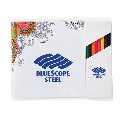 Deluxe Adult Coloring Book & 8-Color Pencil Set (7"x7")