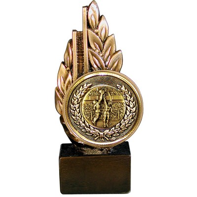 Stock Laurel 9" Trophy with 2" Basketball Female Coin and engraving plate