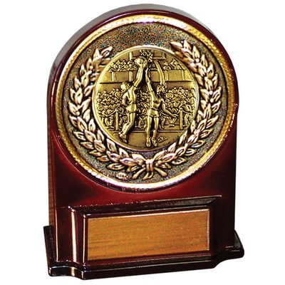 Stock 5 1/2" Medallion Award With 2" Basketball Female Coin and Engraving Plate