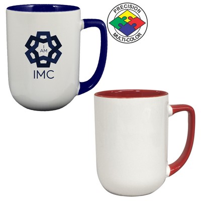 17 Oz. White/Red 2-Tone Arlen Mug w/Color Handle - Precision Spot Color