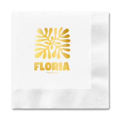 Foil Stamped 3-Ply White Dinner Napkin - 1/4 Fold